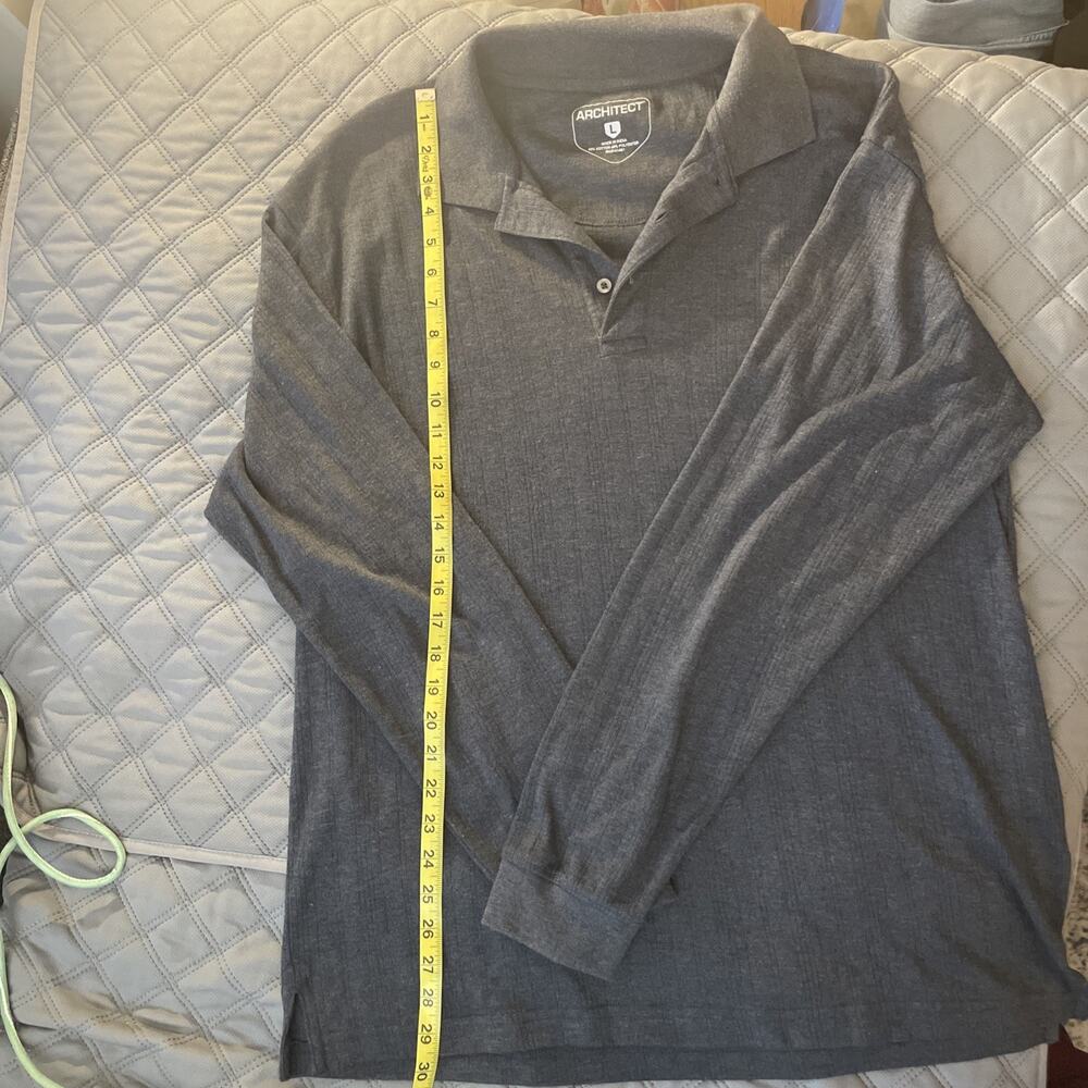 Architect Lg Gray Blue Soft Ribbed Long Sleeve 1/4 Button Collared Shirt EUC